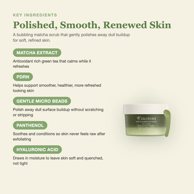 Olivine Matcha PDRN Bubble Tea Scrub key ingredients breakdown