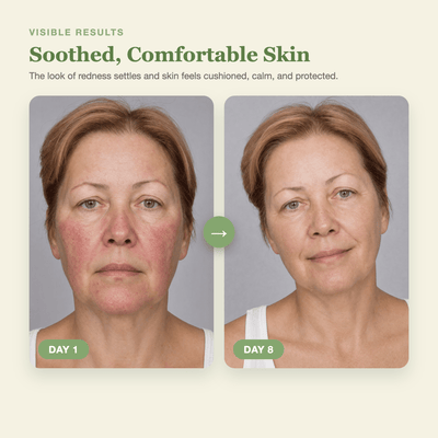 Olivine Matcha PDRN Calming Cream Day 1 to Day 8 visible results