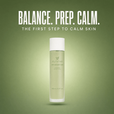 Olivine Matcha PDRN Skin Toner on a green gradient background