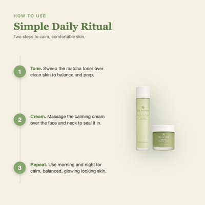 Olivine Matcha Toner and Cream Duo how to use, step by step