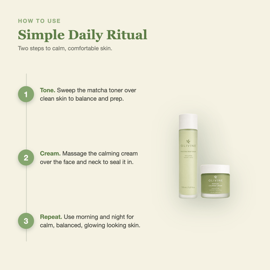 Olivine Matcha Toner and Cream Duo how to use, step by step