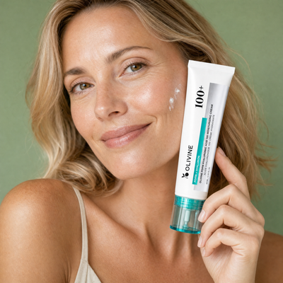 Olivine PDRN Hyaluronic Acid Cream applied by a woman with glowing skin