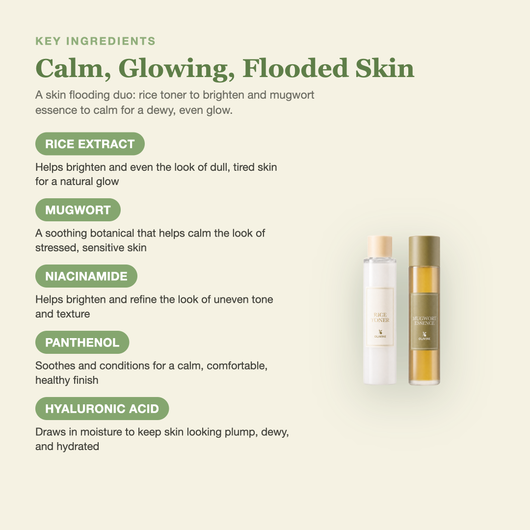 Olivine Skin Flooding Duo Rice Toner and Mugwort Essence key ingredients breakdown