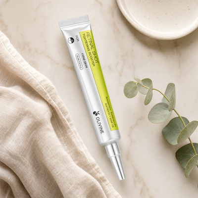 Olivine Vita A Retinal Shot Tightening Booster on a bright bathroom vanity